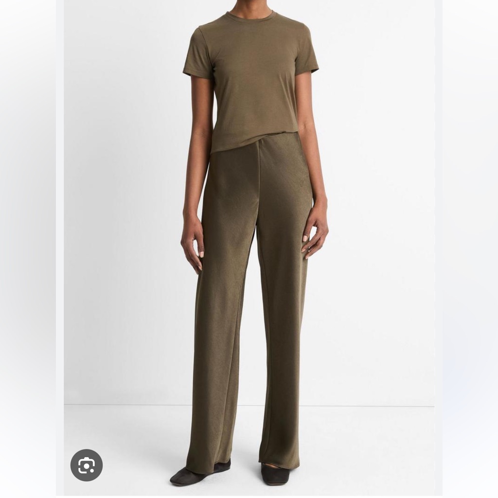 Vince Fluid Satin Bias Pant In Olive Green